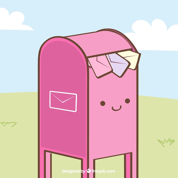Gratis vector mooie roze mailbox achtergrond met enveloppen