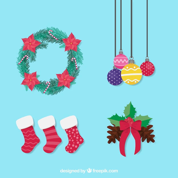 Gratis vector mooie set kerst ornamenten