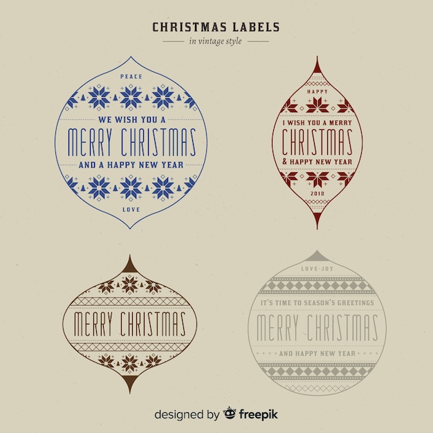 Gratis vector mooie set van vintage kerst labels