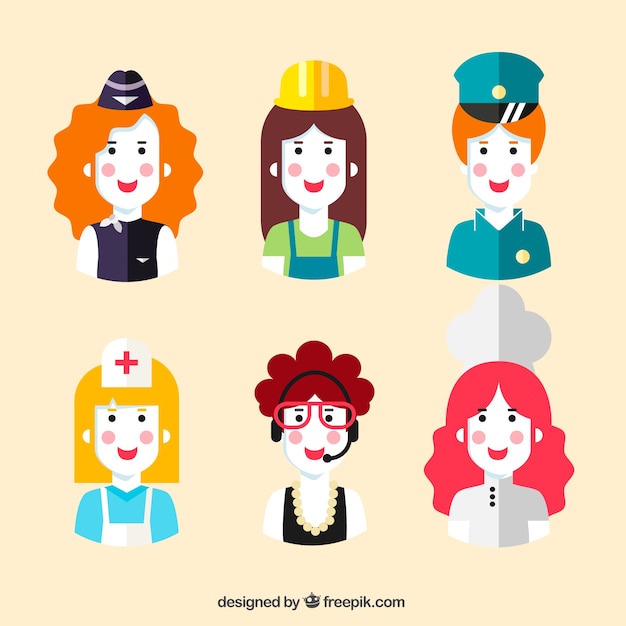 Gratis vector mooie set van vrouwelijke avatars