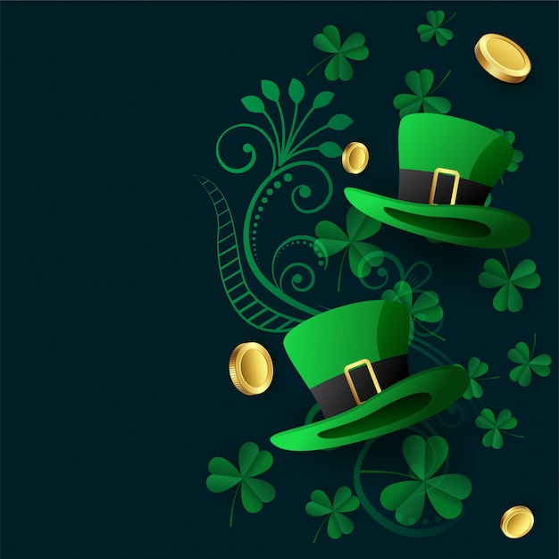 Gratis vector mooie st patricks achtergrond met hoed munt en bladeren