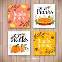 Gratis vector mooie thanksgiving-kaartinzameling met vlak ontwerp