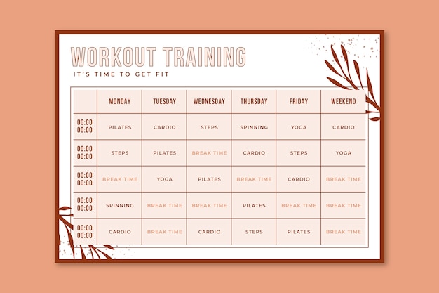 Gratis vector mooie trainingsschema kalender