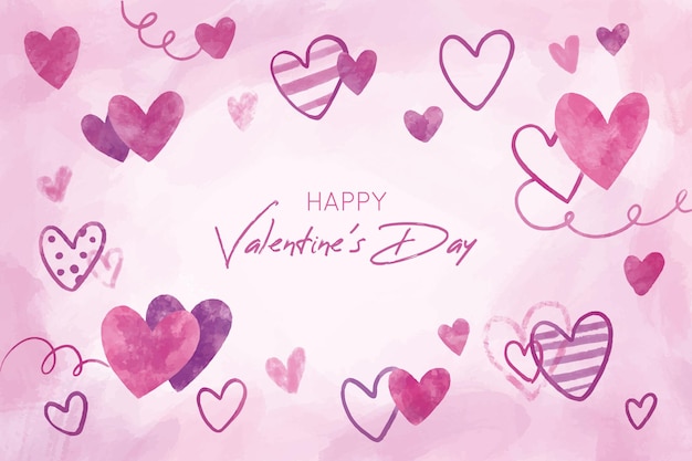 Mooie valentijnsdag achtergrond met hand getrokken harten Gratis Vector