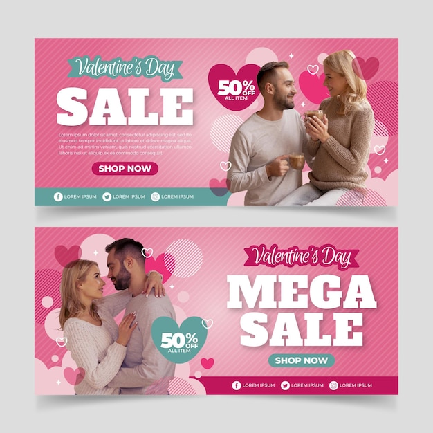 Mooie valentijnsdag verkoop banners pack