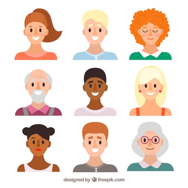 Gratis vector mooie verscheidenheid aan platte avatars