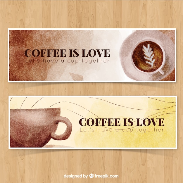 Gratis vector mooie vintage banners aquarel koffiemok