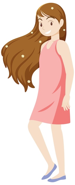 Gratis vector mooie vrouw heeft lang haar in roze jurk