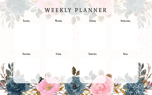 Gratis vector mooie weekplanner met rustieke lente aquarel bloemen achtergrond