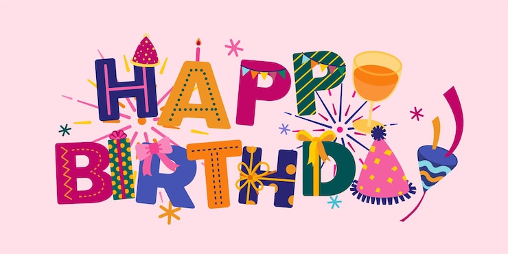 Gratis Vector mooie wenskaart happy birthday woord. moderne woord belettering op achtergrond voor poster, uitnodiging celebration cartoon afbeelding