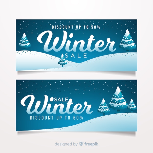 Mooie winter verkoop banners met platte ontwerp