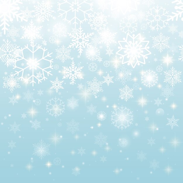 Mooie witte sneeuwvlokken in naadloze patroon grafisch ontwerp op hemelsblauwe achtergrond.