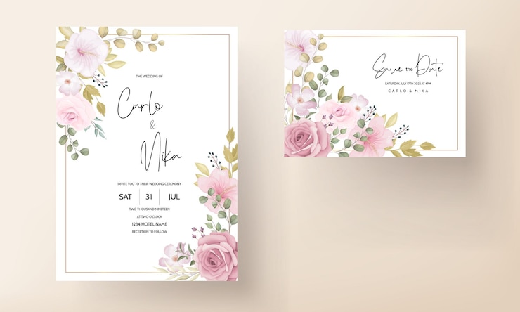 Gratis Vector mooie zachte hand getrokken bloemen bruiloft uitnodiging set