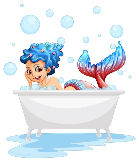Gratis vector mooie zeemeermin in de badkuip.