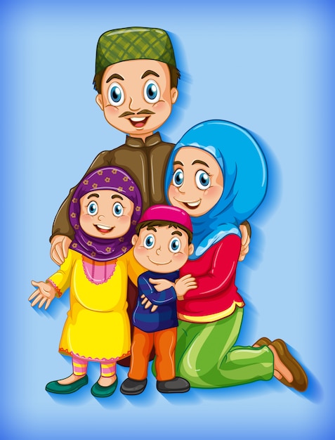 Moslim familielid op cartoon karakter kleurverloop achtergrond