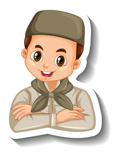 Moslim jongen in safari outfit stripfiguur sticker