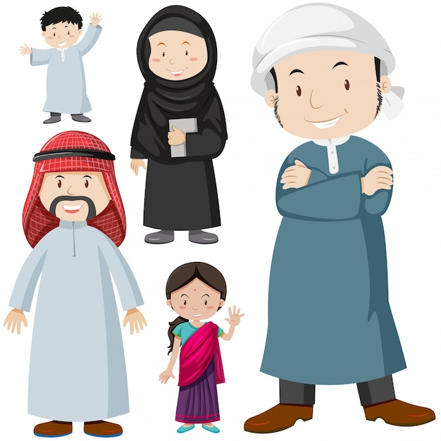 Moslim mensen in traditionele kostuum illustratie