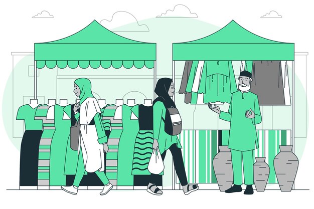 Moslims op de straat markt concept illustratie