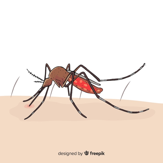 Gratis vector mosquito bijt een persoon met een plat ontwerp