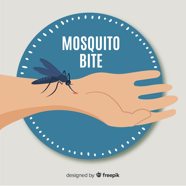 Gratis vector mosquito bijt een persoon met een plat ontwerp