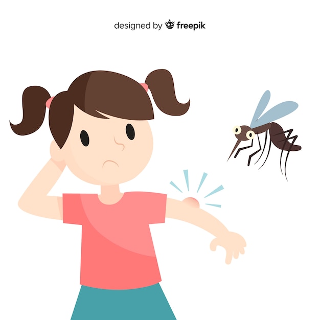 Gratis vector mosquito bijt een persoon met een plat ontwerp