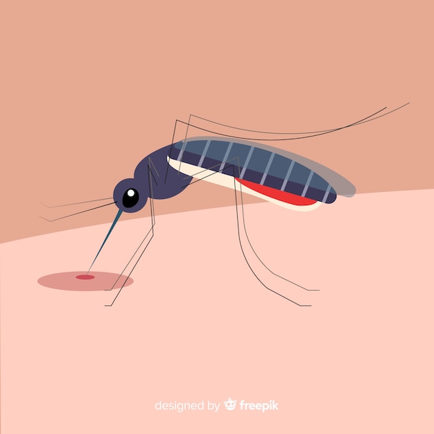 Gratis vector mosquito bijt een persoon met een plat ontwerp