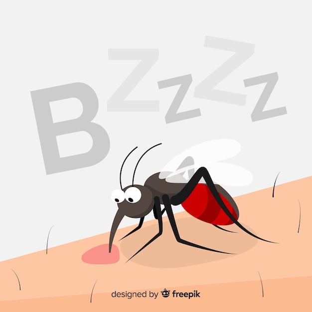 Mosquito bijt een persoon met een plat ontwerp