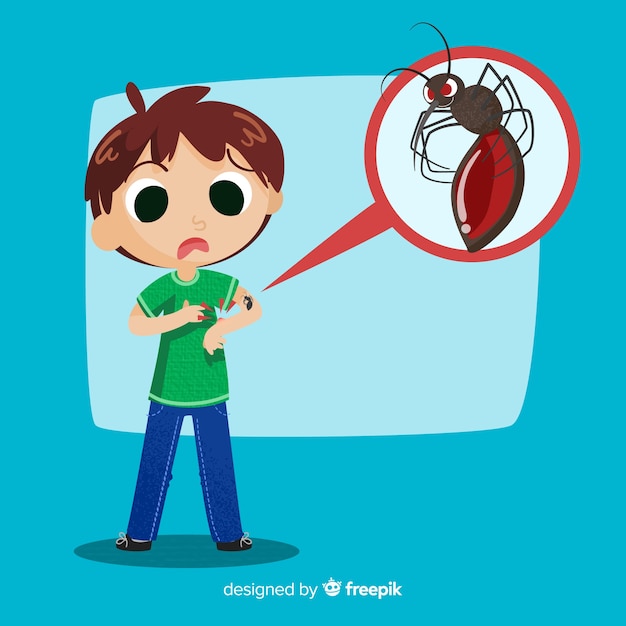 Gratis vector mosquito bijt een persoon met een plat ontwerp