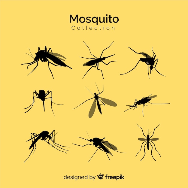 Gratis vector mosquito silhouet set van negen