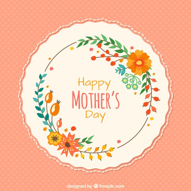 Mother&#39;s Day achtergrond met stippen en bloemen krans