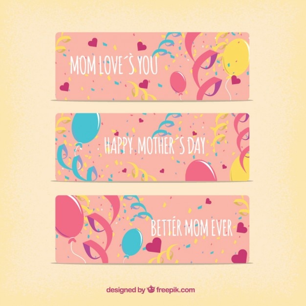 Gratis vector mother's day banners met ballonnen en confetti