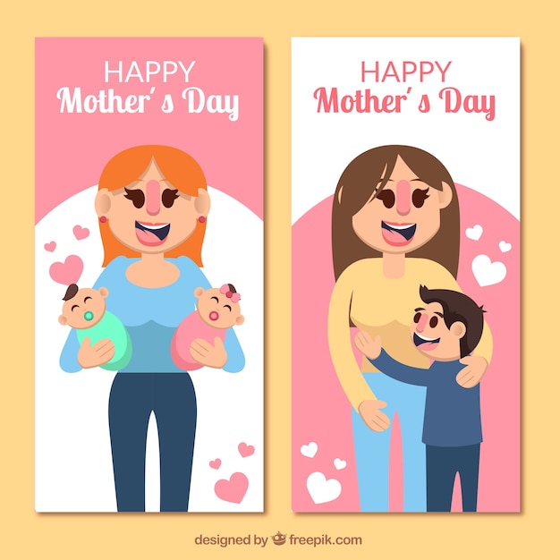 Mother's day banners van trotse vrouwen in plat design