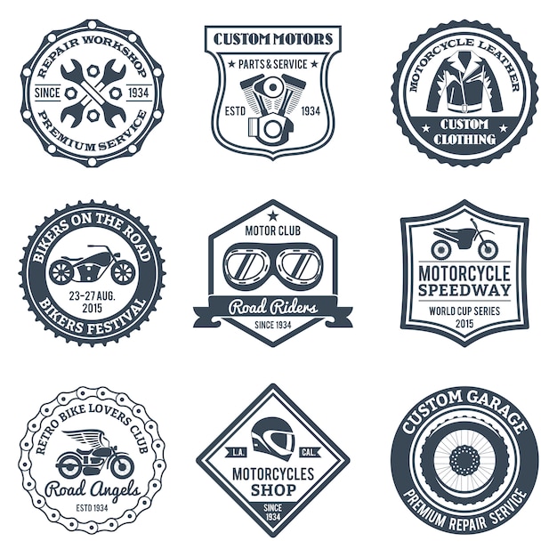 Gratis vector motorfiets labels zwart