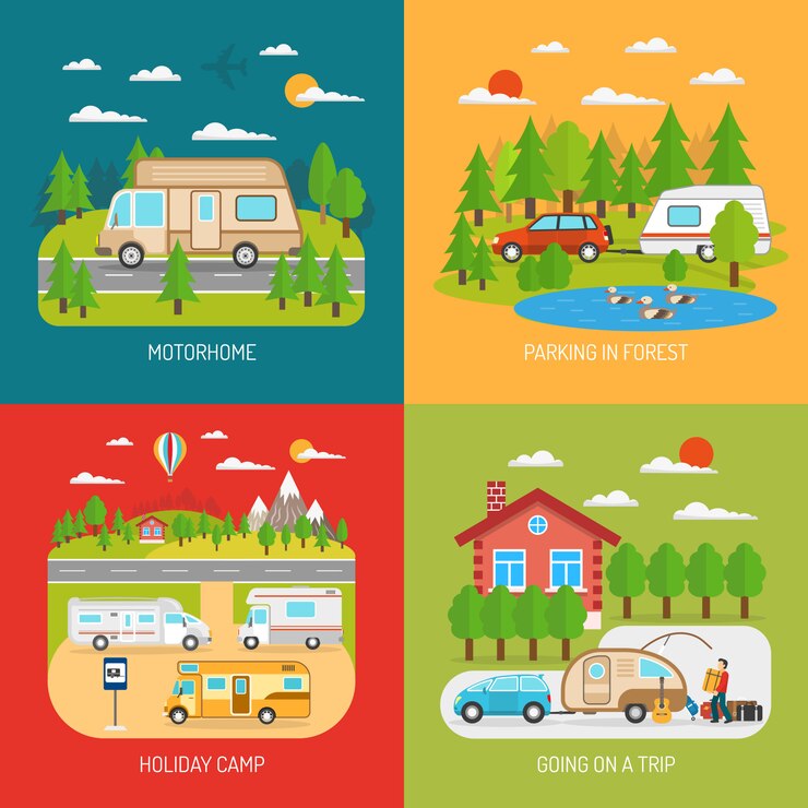 Gratis Vector motorhome concept icons set