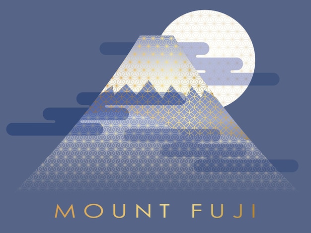 Mount fuji 's nachts versierd met japanse vintage patronen. vectorillustratie.