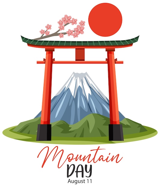 Mountain Day banner met Mount Fuji en Torii Gate