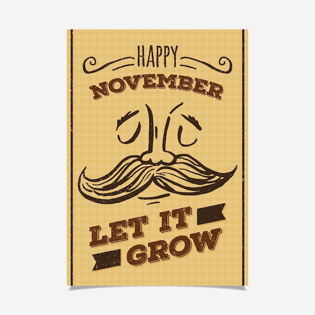 Gratis vector movember groet in retro stijl met tekeningen