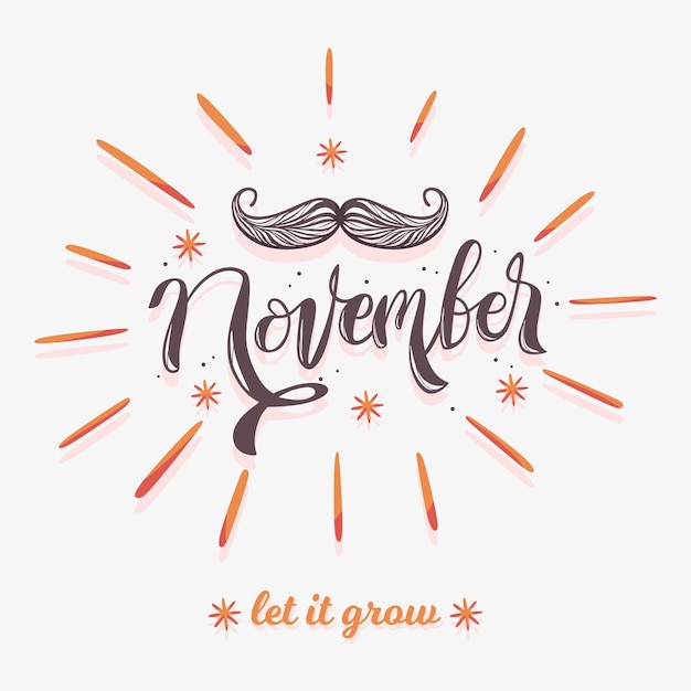 Gratis vector movember snor bewustzijn achtergrond met belettering