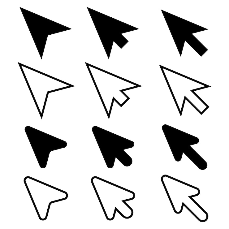 Gratis Vector muis cursor pijlen zwart plat en omtrek