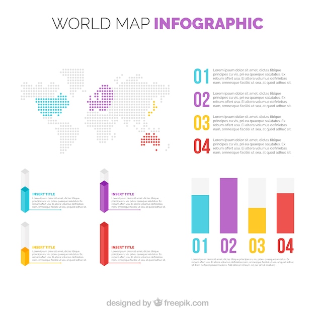 Gratis vector multicolor wereldkaart infographic