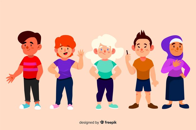 Gratis vector multiraciale groep mensen plat ontwerp