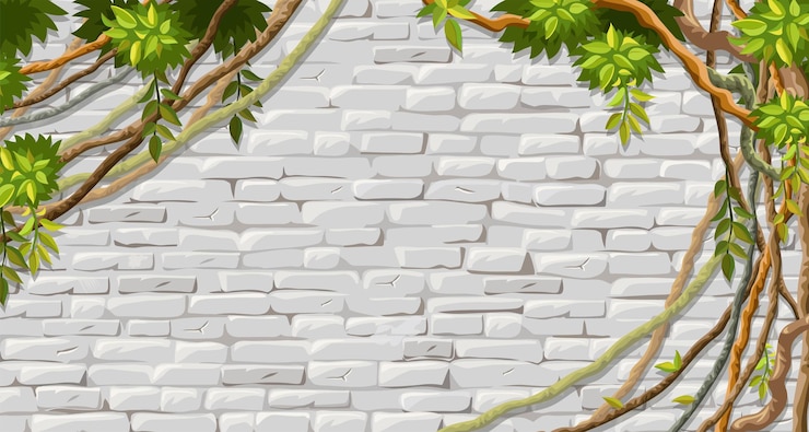 Gratis Vector muur, takken liaan, klimop. de oude armoedige gevel schilderde wit stucwerk.