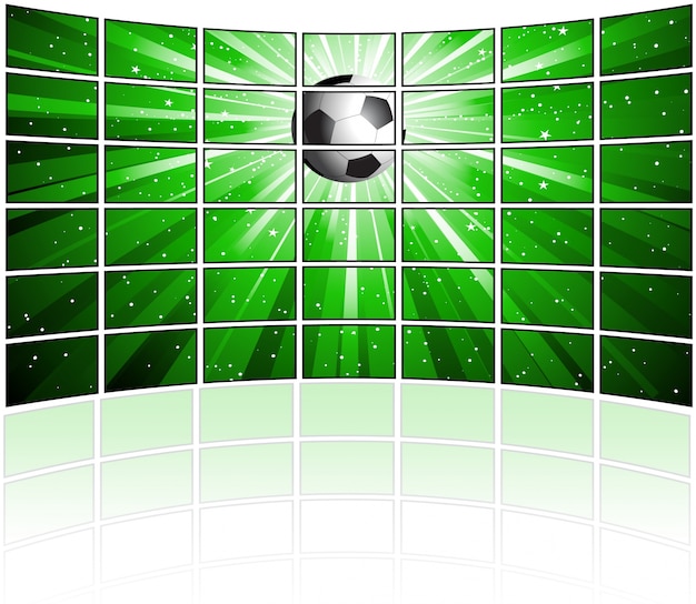 Gratis vector muur van tv-schermen afbeelding van een voetbal met