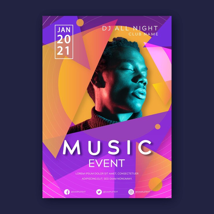 Gratis Vector muziek evenement poster sjabloon met foto