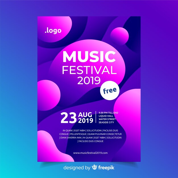 Muziek festival poster sjabloon met vloeibaar effect