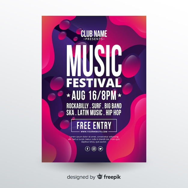 Muziek festival poster sjabloon met vloeibaar effect