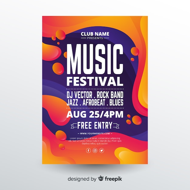 Muziek festival poster sjabloon met vloeibaar effect