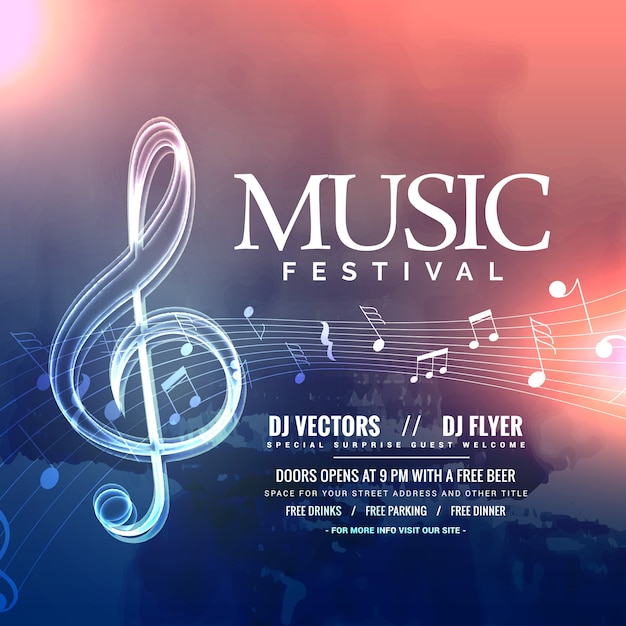 Gratis vector muziek festival uitnodigingsontwerp met notities