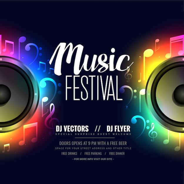 Gratis vector muziek flyer poster met kleurrijke luidspreker