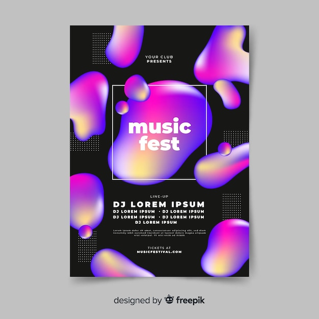 Gratis vector muziek poster sjabloon met vloeibaar effect